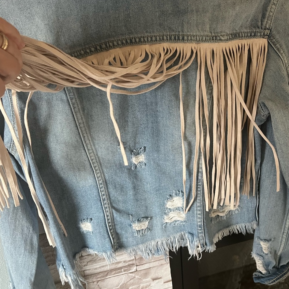 Hidden Women's Blue Jean Jacket with Fringe and sequins. - Picture 6 of 9